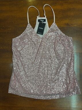 Rose Pink Sequin V-Neck Camisole with Adjustable Straps